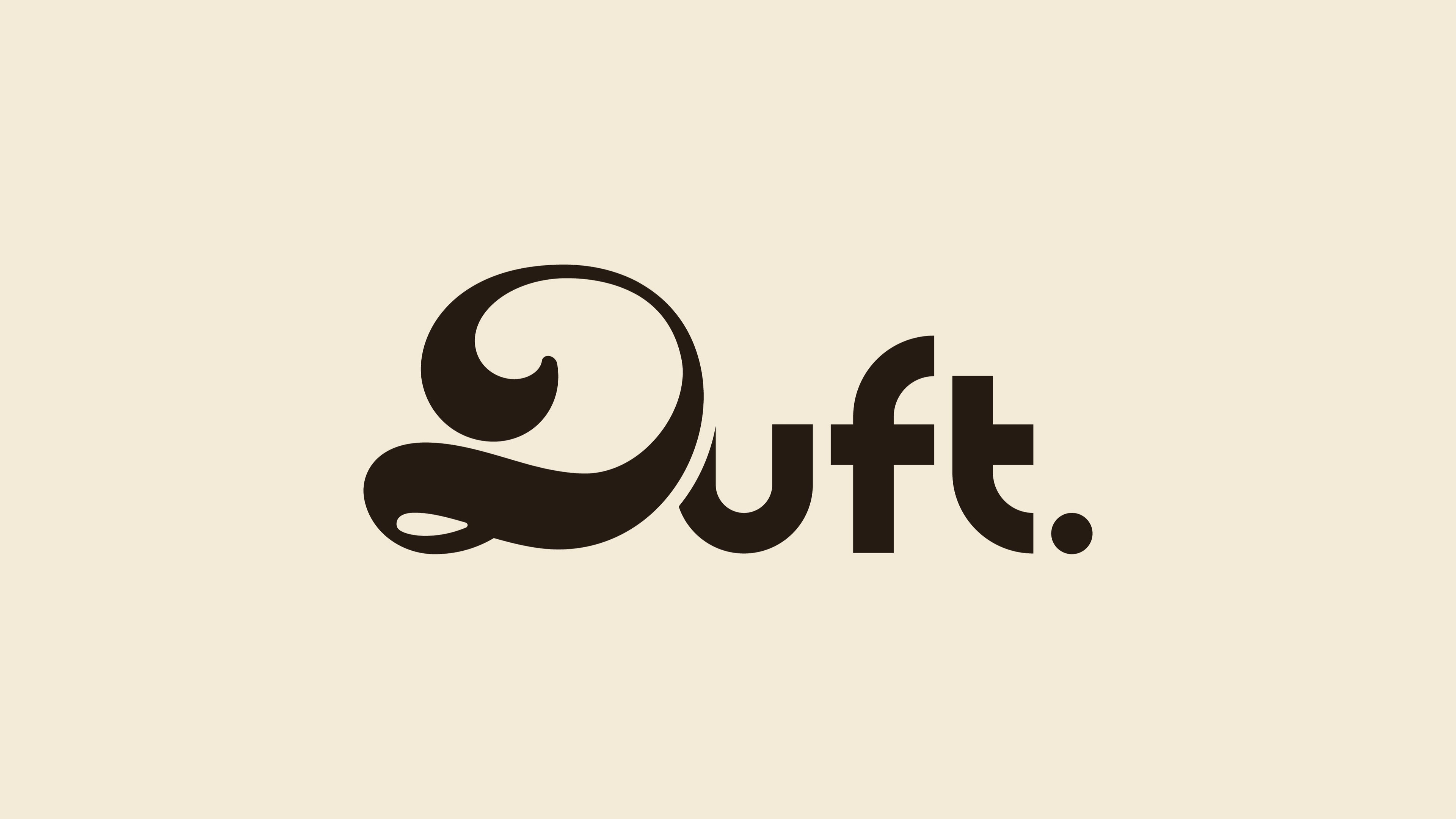 Brązowe logo Duft na beżowym tle